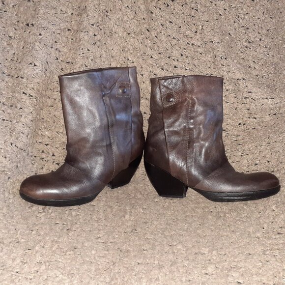 A.S. 98-AS 98-Brown/Black Leather-Moto Boots-Side Zip/Snap-Sz 38-Excellent - Picture 2 of 9